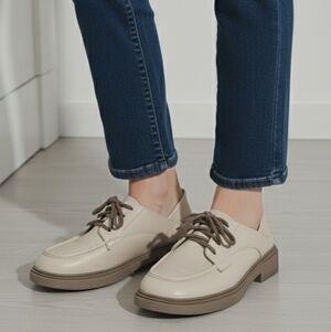 Women's British-style lace-up loafers, made of high-quality leather,size 7.5